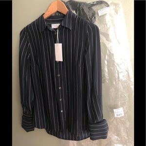 Frame Denim Silk Navy Blue pinstriped  blouse XS